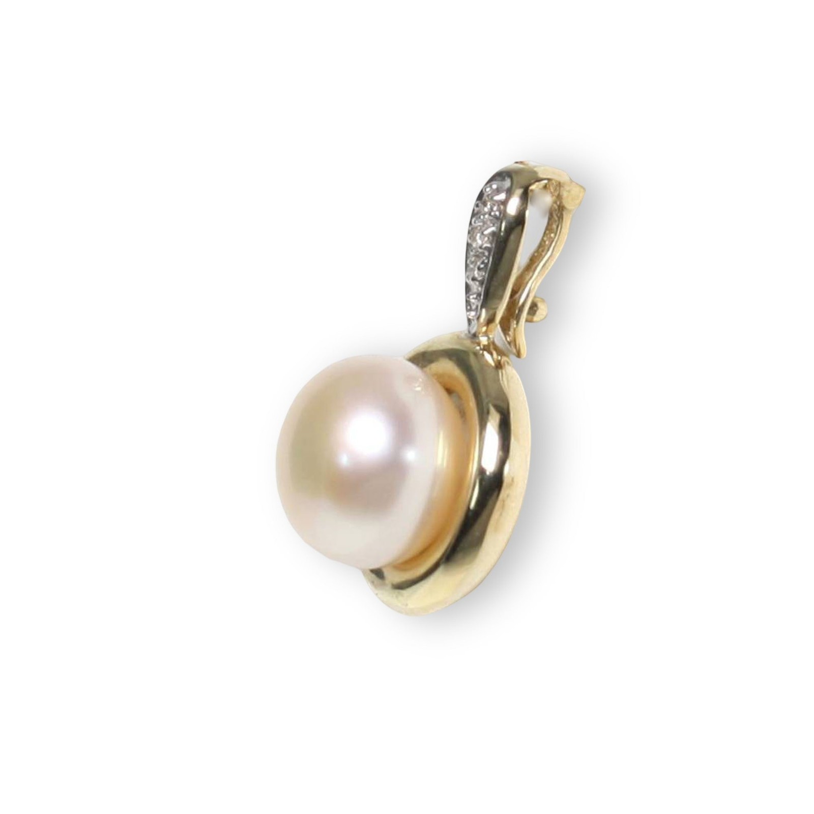 Pink Pearl Enhancer – 14k Yellow Gold + Diamonds