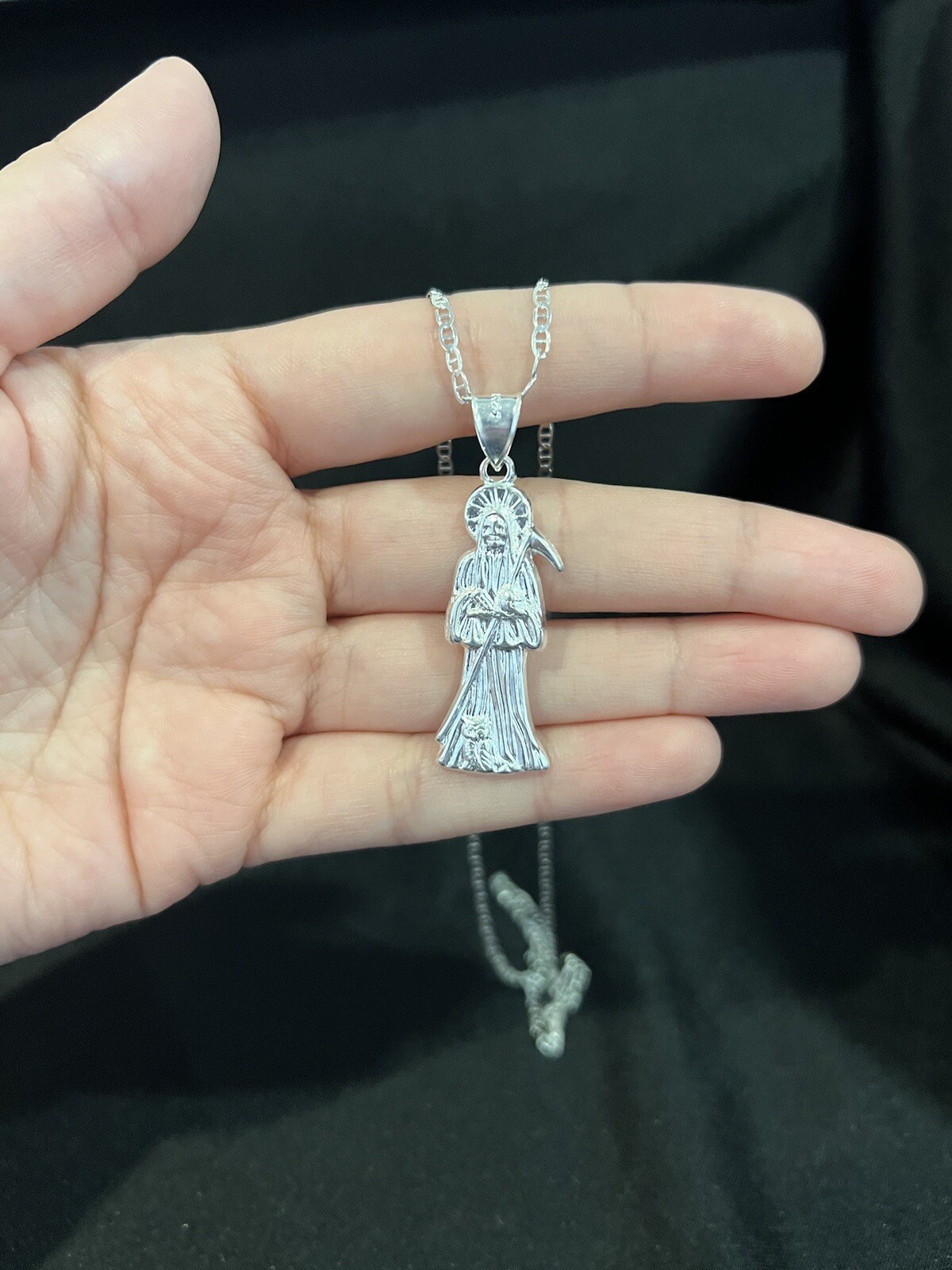 925 Sterling Silver Small Santa Muerte Grim Reaper & Mariner Chain 18 20 22 24