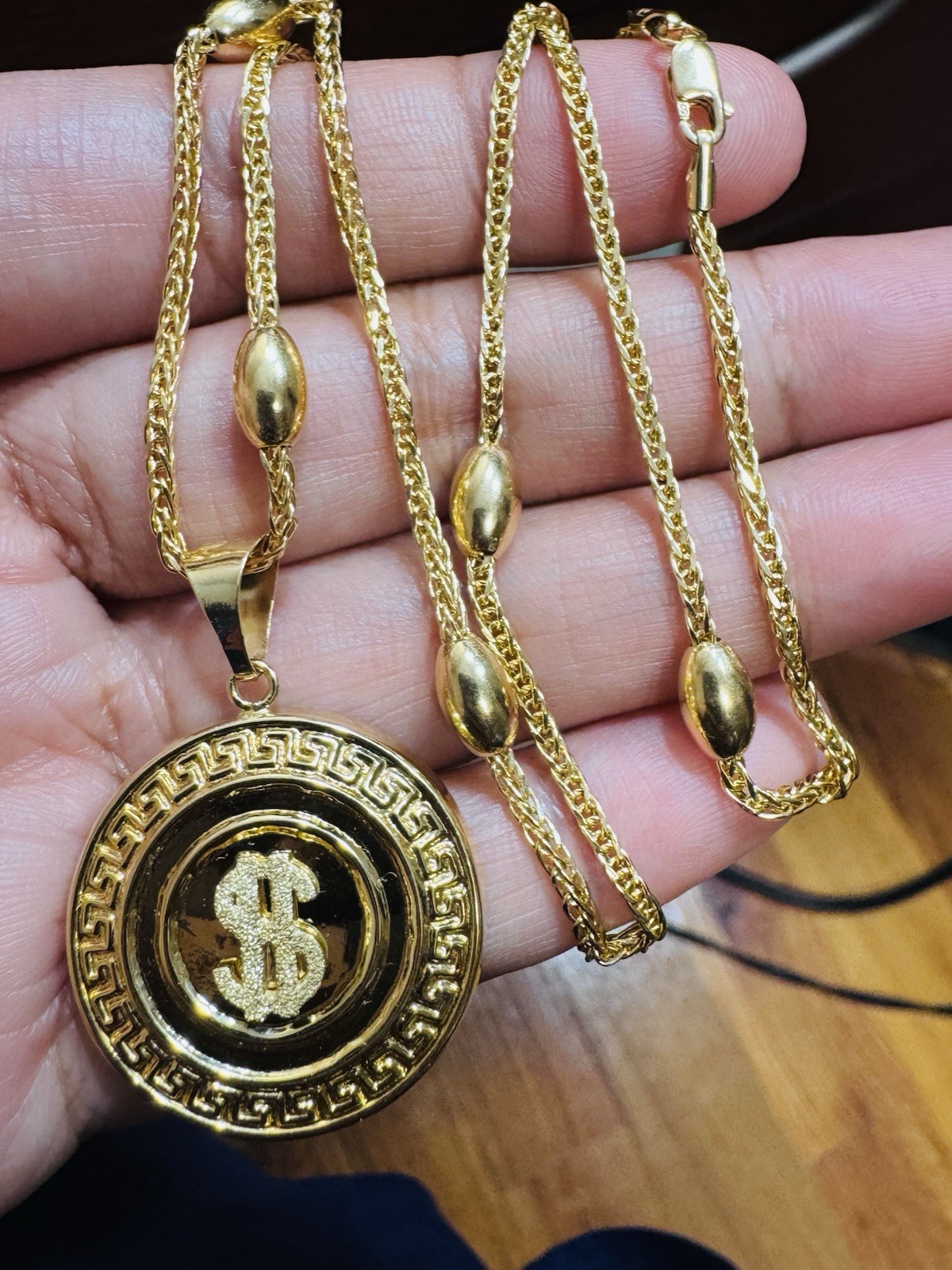 18K 750 Gold Oval Chain Dollar $ SET Necklace 17.6”/18” Long 9.6g 2.2mm WOMENS