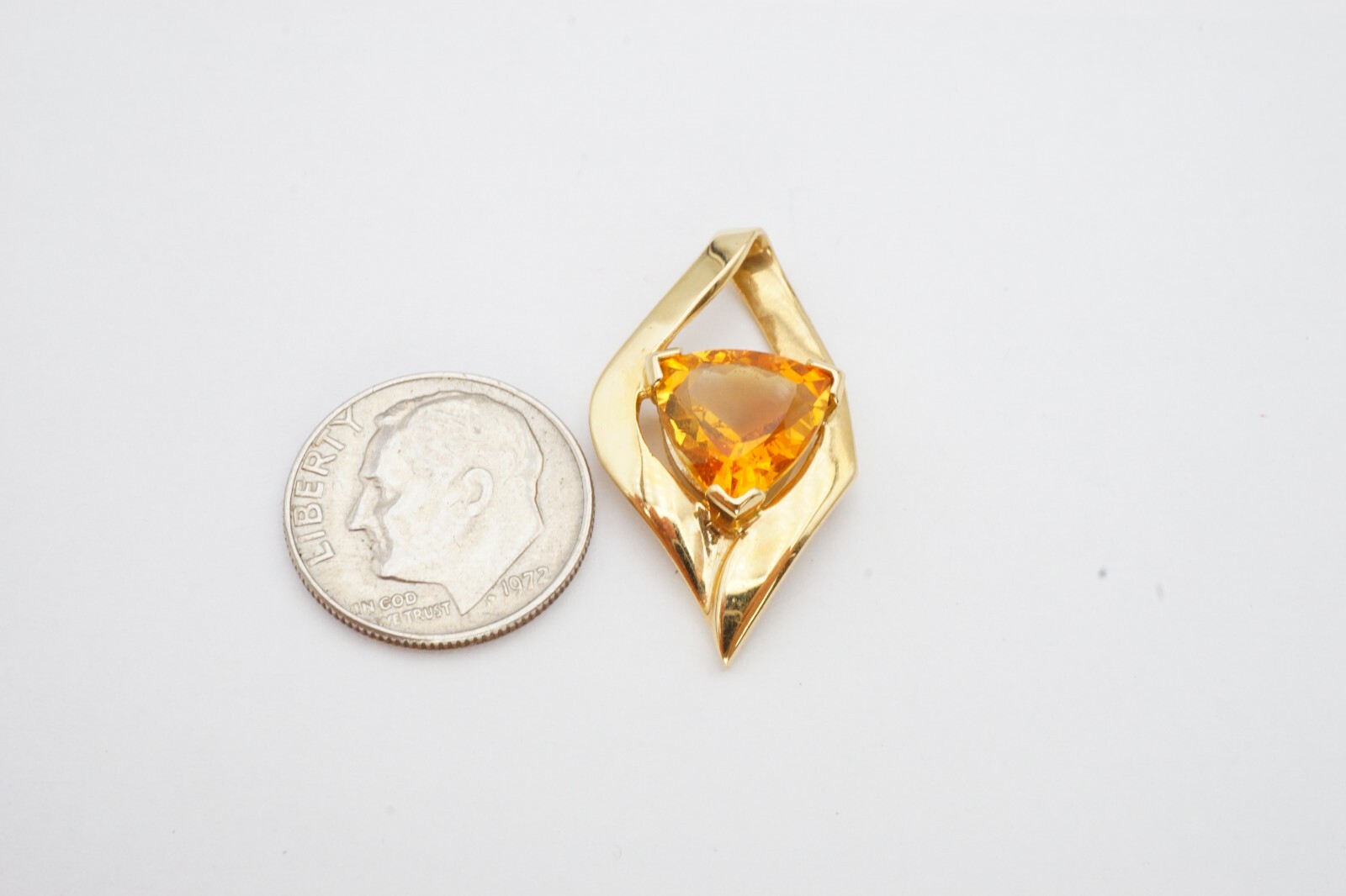 14k Yellow Gold 3 Carat Trillion Cut Citrine Omega Enhancer Pendant