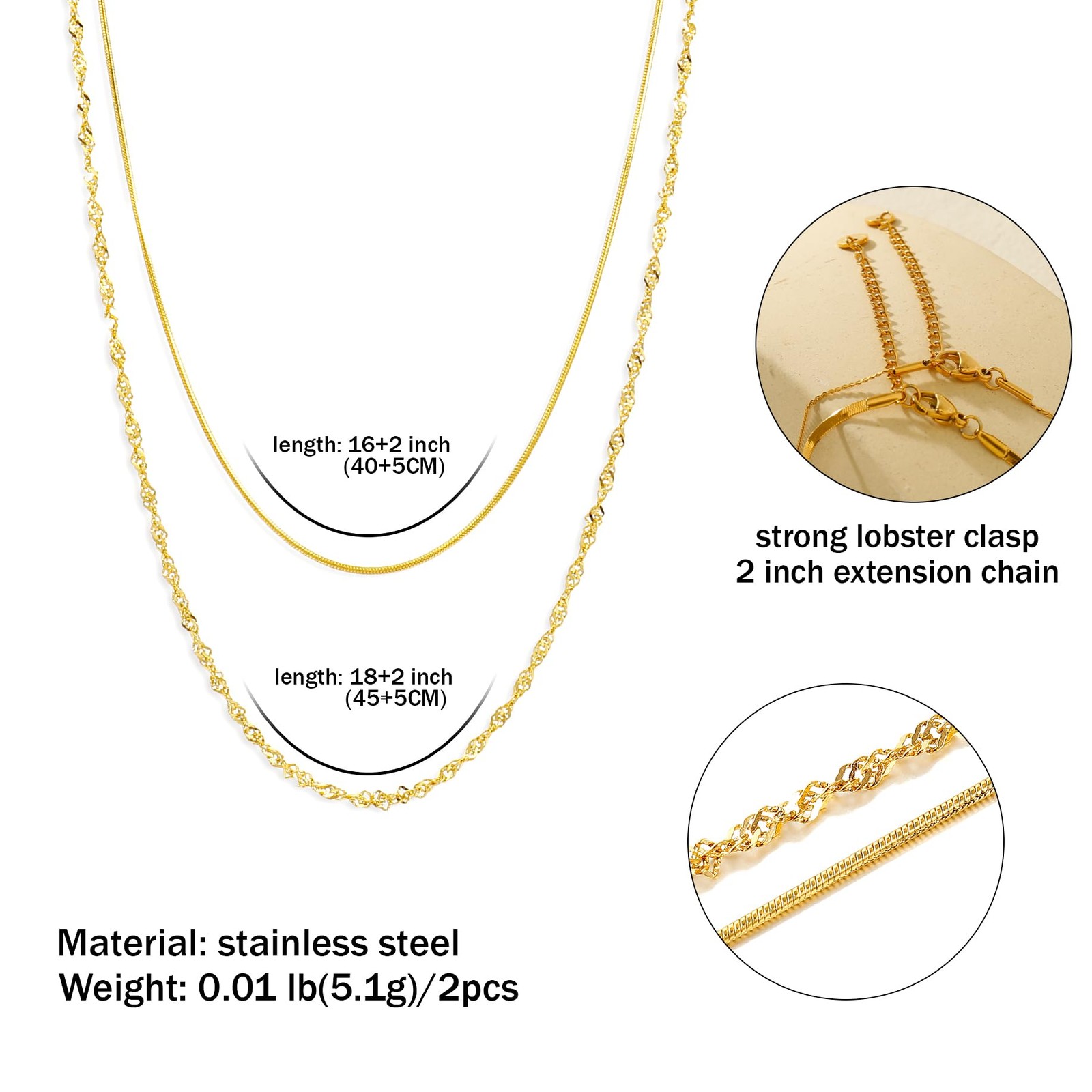 Gold Plated Thin Chain Layered Necklaces For Women Non Tarnish,Gold Plated St…