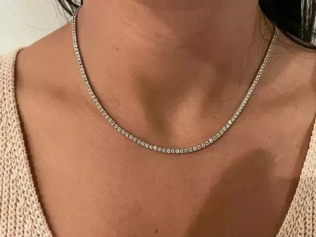 3mm Round Cut Lab-Created Diamond Tennis Necklace 18″ 14K White Gold Plated