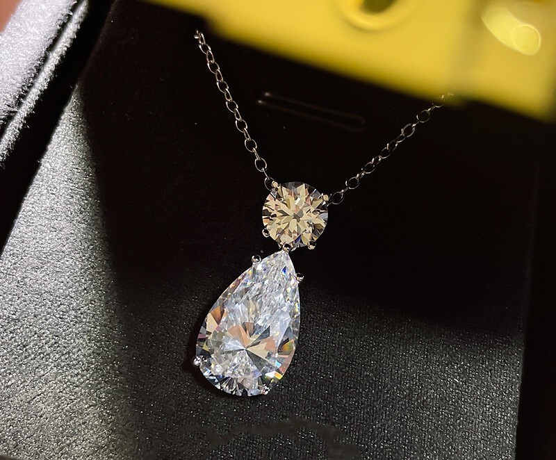 12ct Teardrop Diamond Pendant, 18K Gold Vermeil, Evening Jewelry