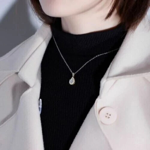 2.00Ct Lab Created Diamond Round Halo Pendant 18K Yellow Gold Silver Plated 16”