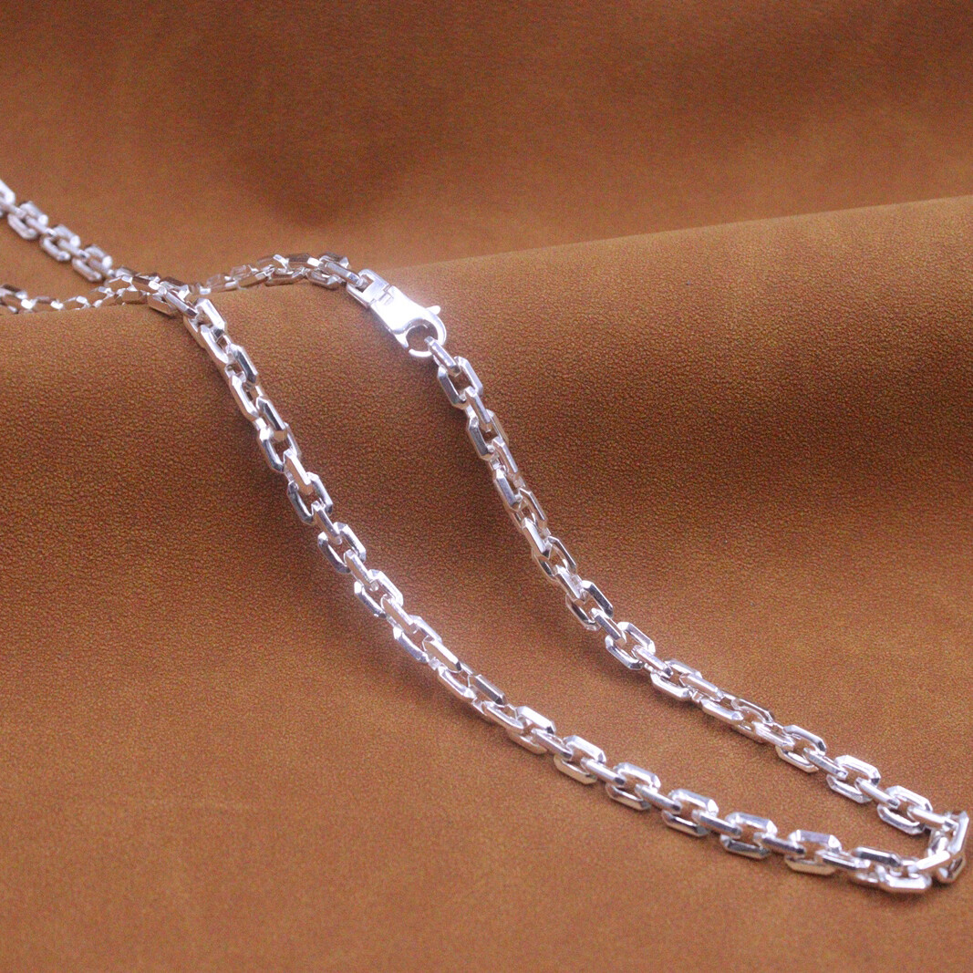 Real S925 Sterling Silver Chain Men 6mm Square Cable Link Necklace 22inch L