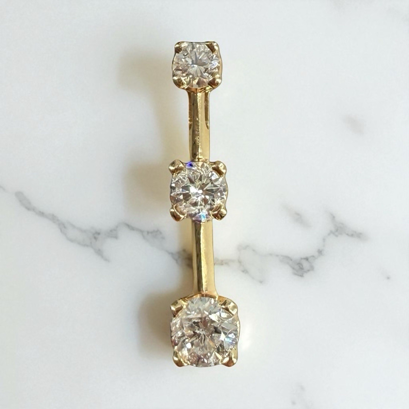 14k solid yellow gold and 3 stone diamond pendant slider approx 1/2 ctw