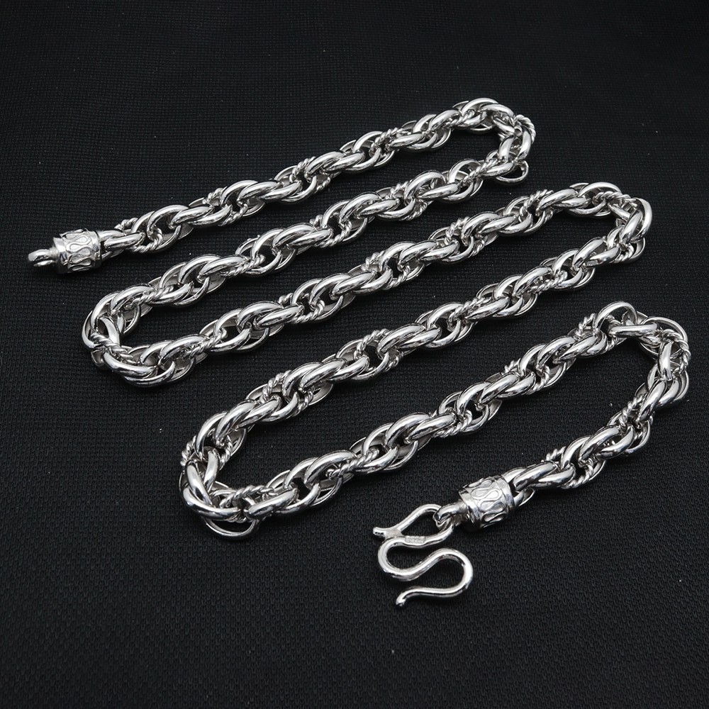 Pure S925 Sterling Silver Chain Men 8mm Wave Toggle Link Necklace 57-58g 23.6in