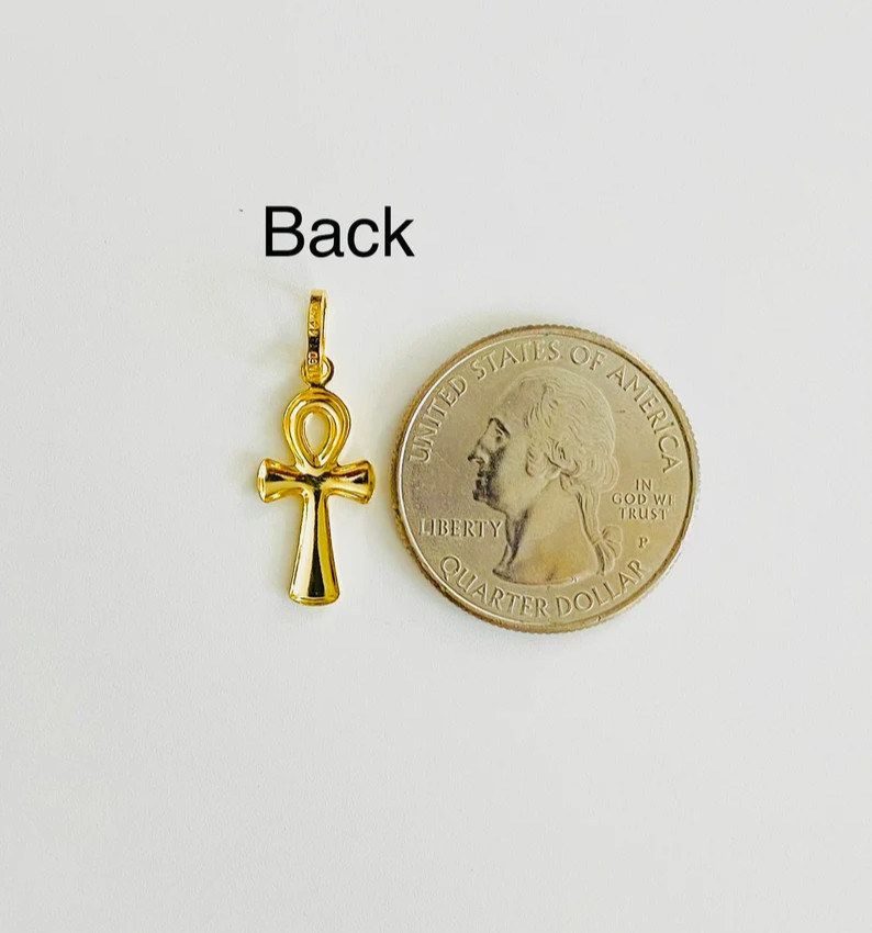14K Solid Gold Egyptian Ankh Cross 25mm Small Pendant/ 14K Cruz Egipcia- PT138