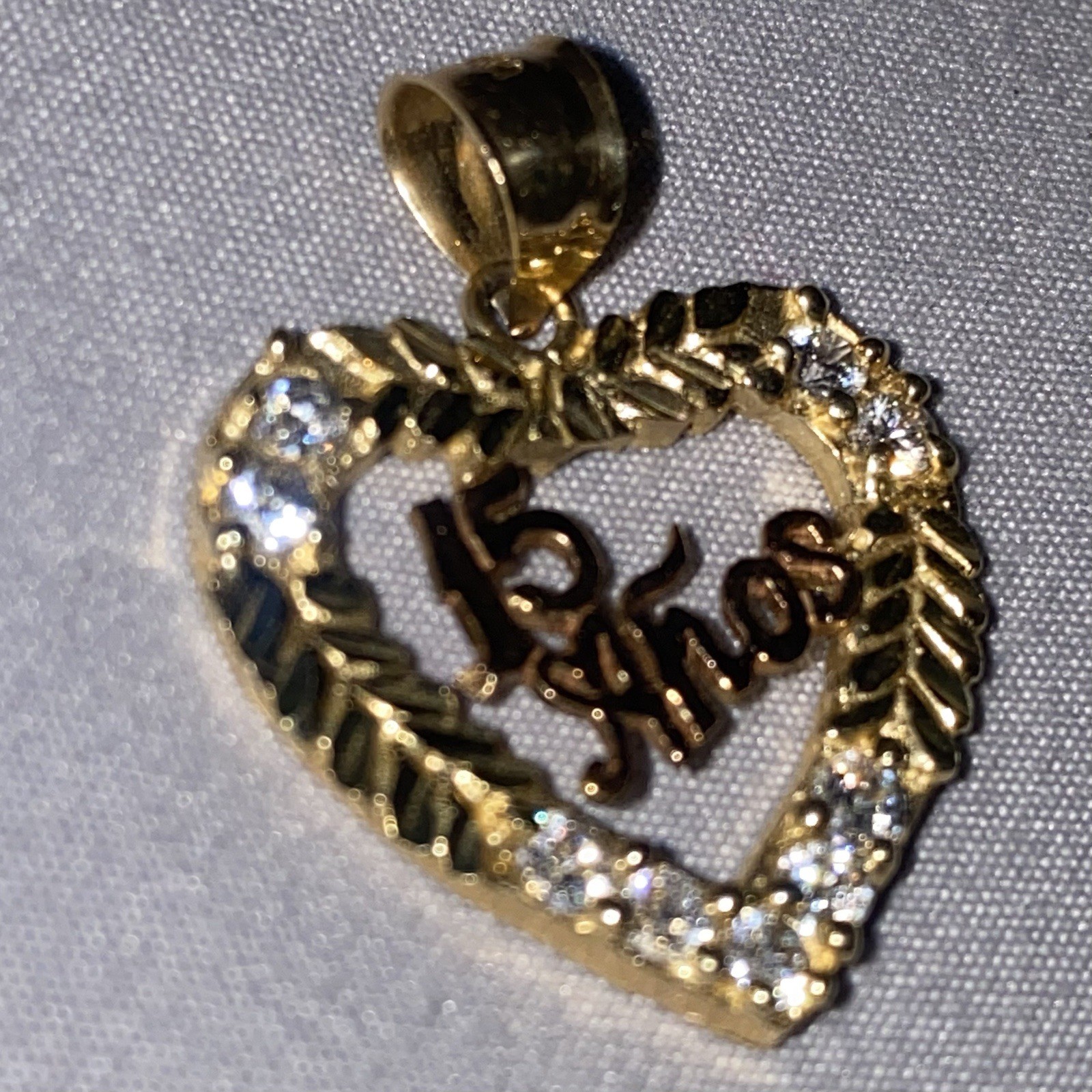 14K Gold & Rose Gold 15 Birthday Heart Pendant Quinceañera