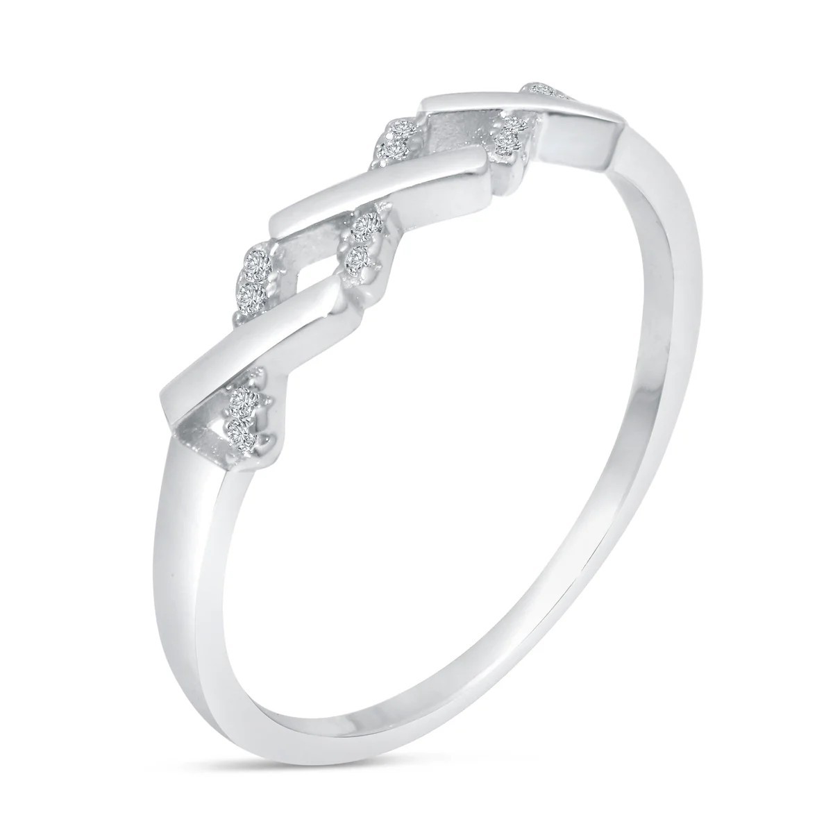 Sterling Silver 925 Rhodium Plated ZigZag Pattern Ring with CZ