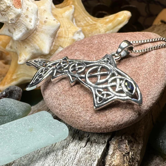 Celtic Shark Necklace in Sterling Silver 925 Large Nautical Beach Pendant
