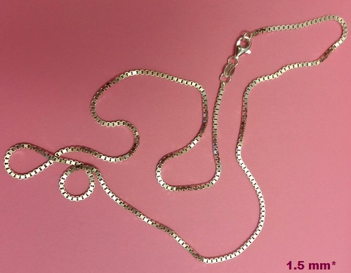 Box Chain Necklace or Anklet – Sterling Silver – 9″ to 30″ – Made In Italy [GM]