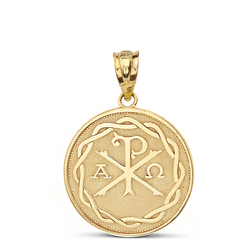 Gold Ancient Christian Chi Rho Px Symbol Disc Pendant(Yellow/Rose/White)
