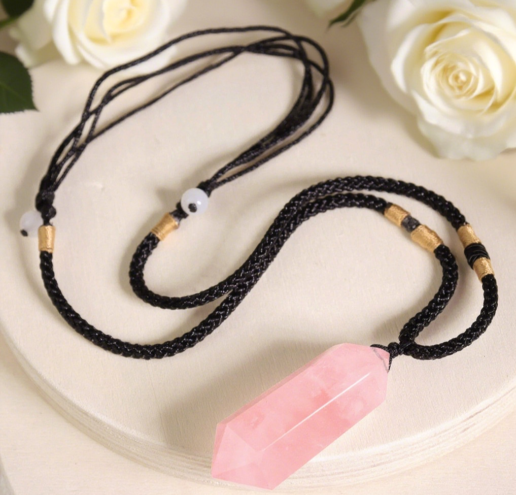 Rose Quartz Pendant Necklace | Shield Energy Healing Crystal Gemstone Gift Her