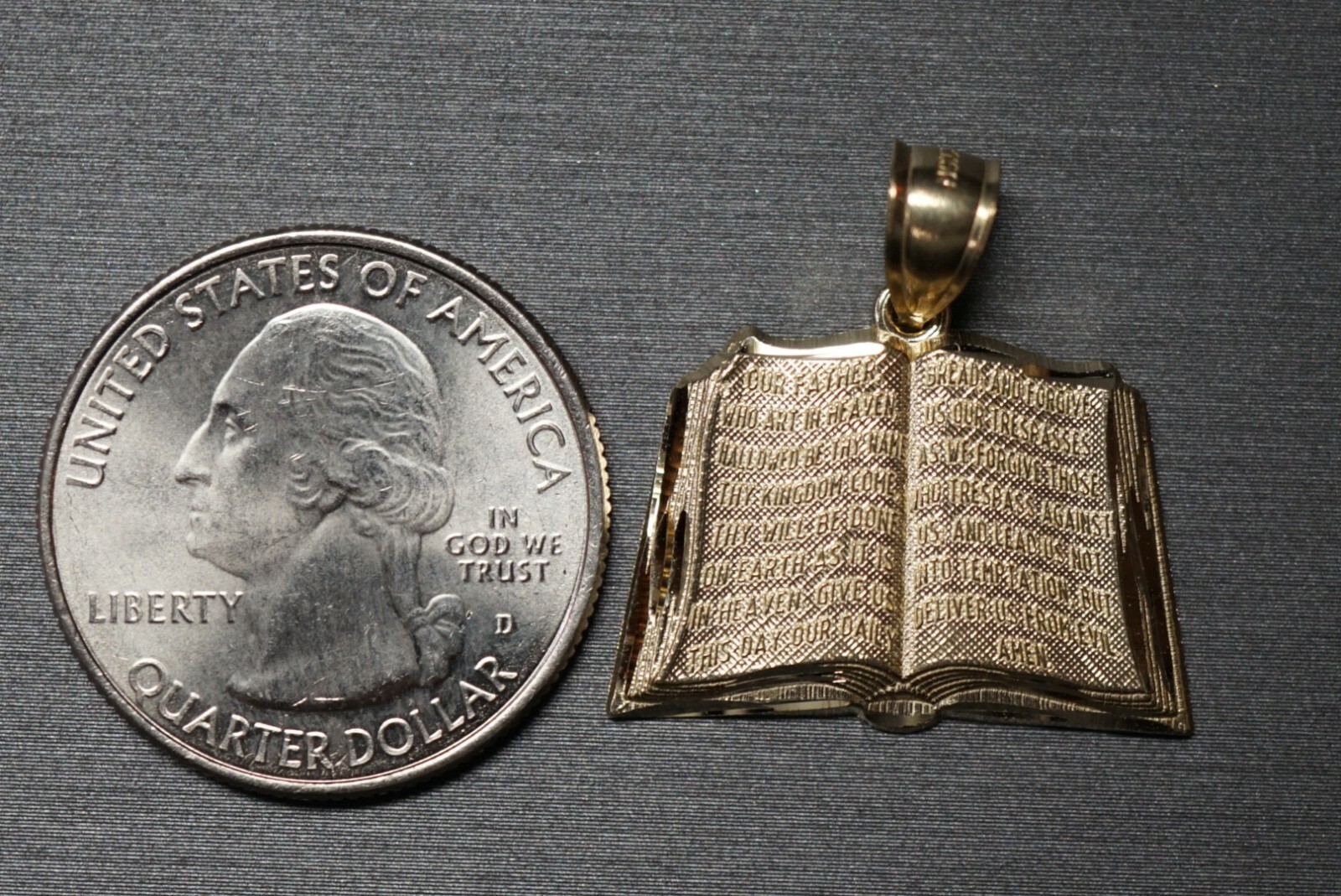 10K Solid Yellow Gold 1″ Holy Bible Charm Pendant. Men Women Children