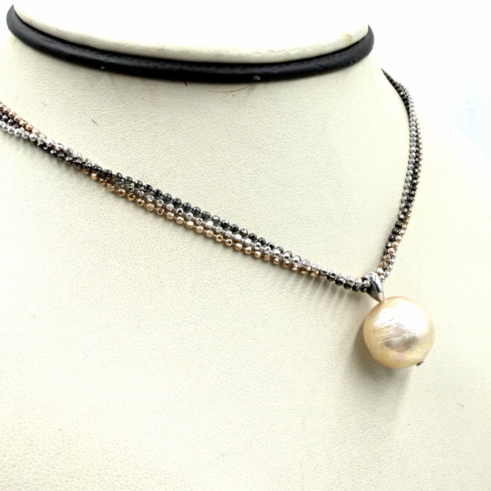 Honora Pearl Ming Triple Strand Chain Sterling Silver Rose Gold Black