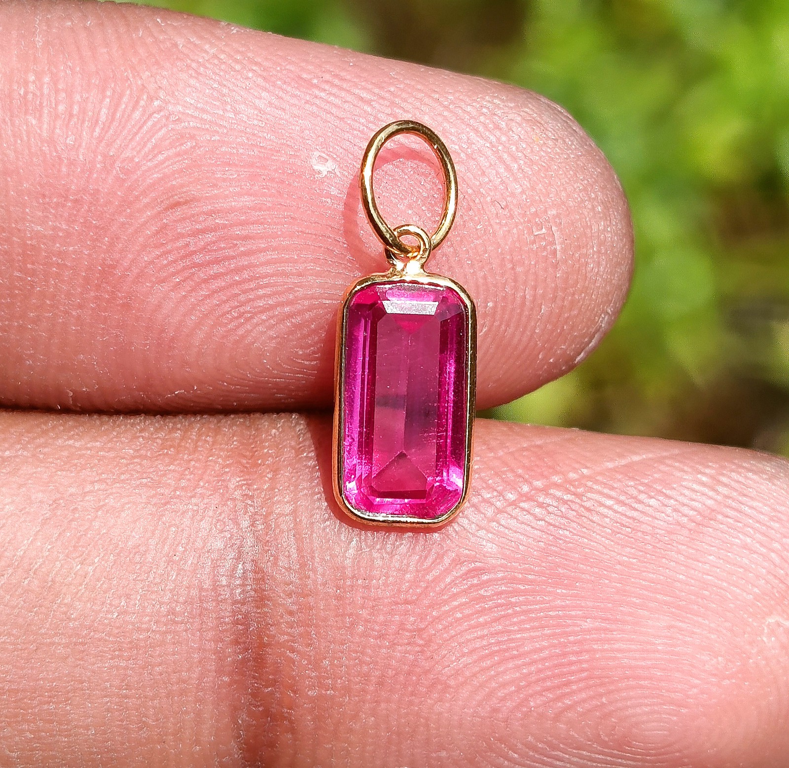 Pink Tourmaline Gold Charm Pendant 18K Solid Gold Handmade Charm Pendant Jewelry