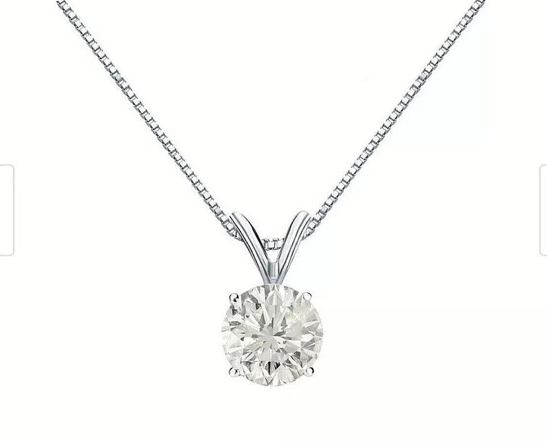 NEW 1 Carat Certified Moissanite Solitaire Necklace Solid 14K White Gold $695.00