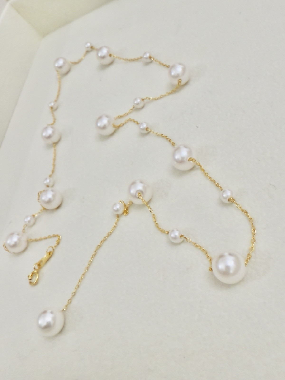 S925 Sterling 18k Gold Plated Chain Pearl Bead Necklace Adjustable K-pop Women