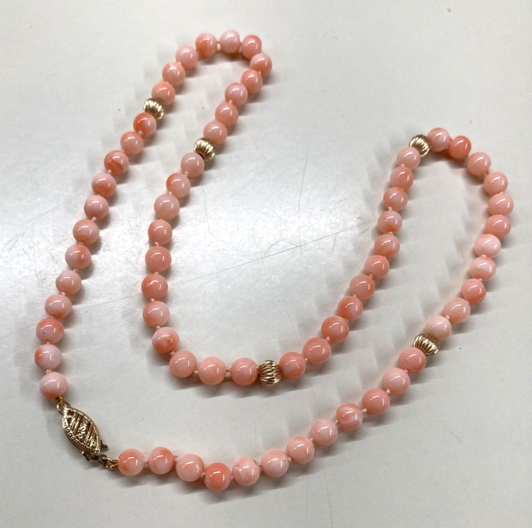 Vtg Variegated Angelskin Coral Necklace & Matching Bracelet 14K – Original Owner