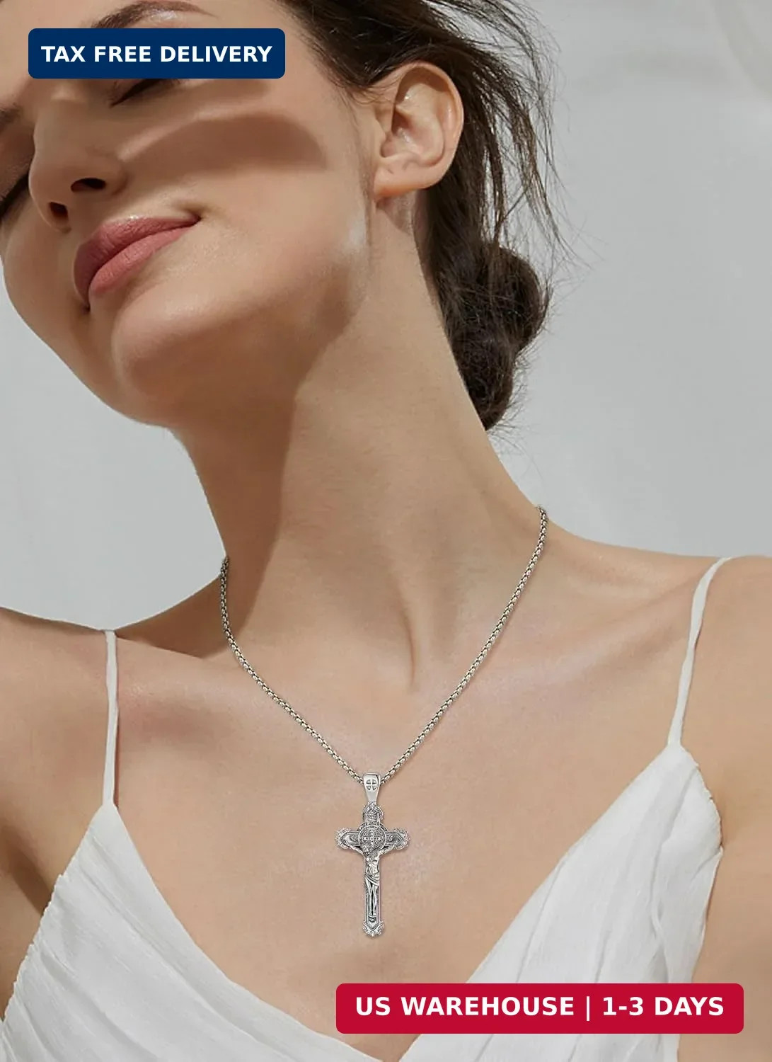 925 Sterling Silver Saint Benedict St Michael Caravaca Cross Necklace