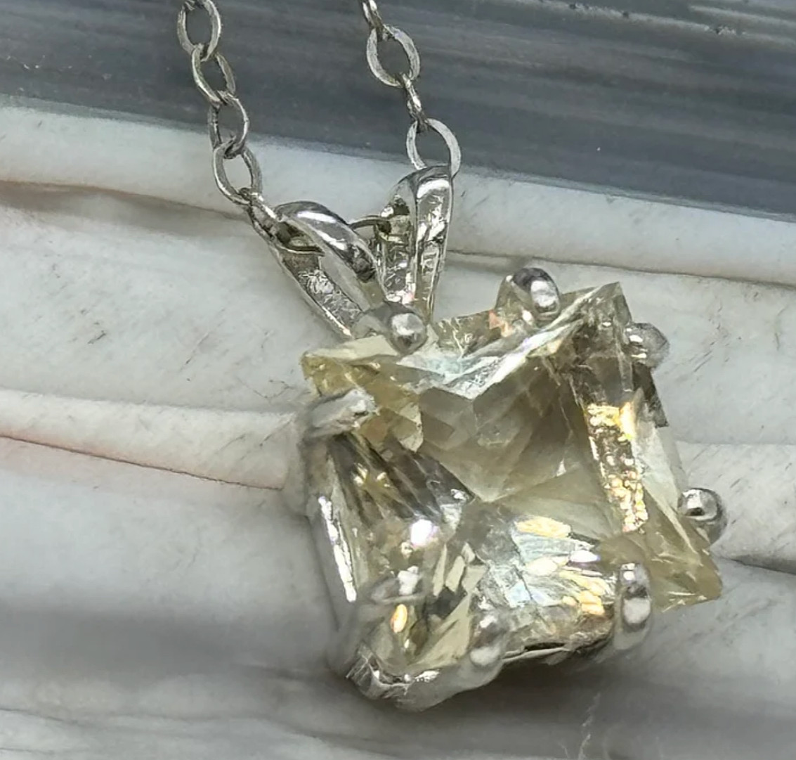 925 Silver, Light Champagne Diamond Solitaire Pendant, 7 Ct Certified Treated