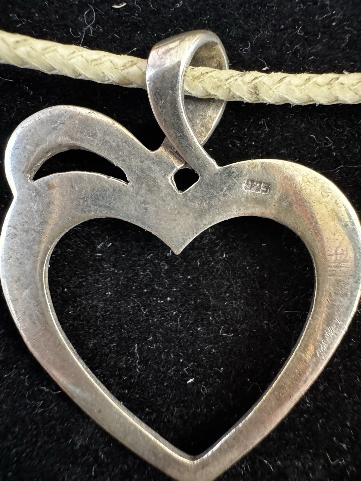 Sterling Silver 925 Marcasite Open Heart Pendant Necklace Waxed Silk Cord Y2K