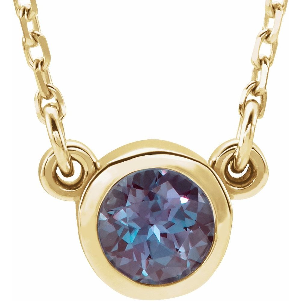 14k Yellow Gold 4mm Round Gemstone Solitaire Necklace, 16 Inch