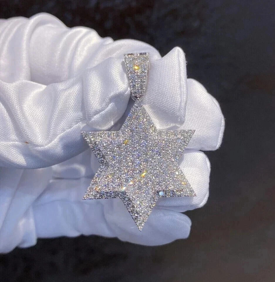 Men’s Star Shape Pendant 2Ct Natural Real Moissanite 14K White Gold Plated