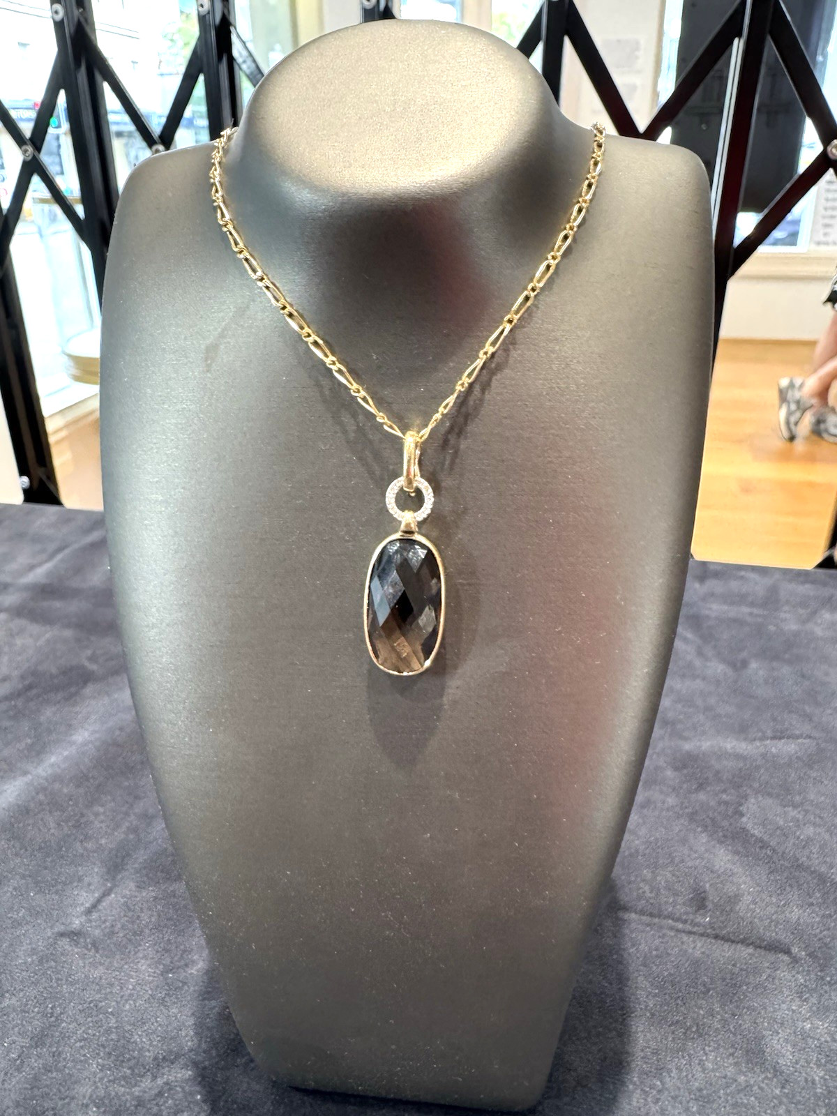 9ct Yellow Gold 70cm Chain with 9ct Yellow Gold Smokey Quartz & Diamond Necklace