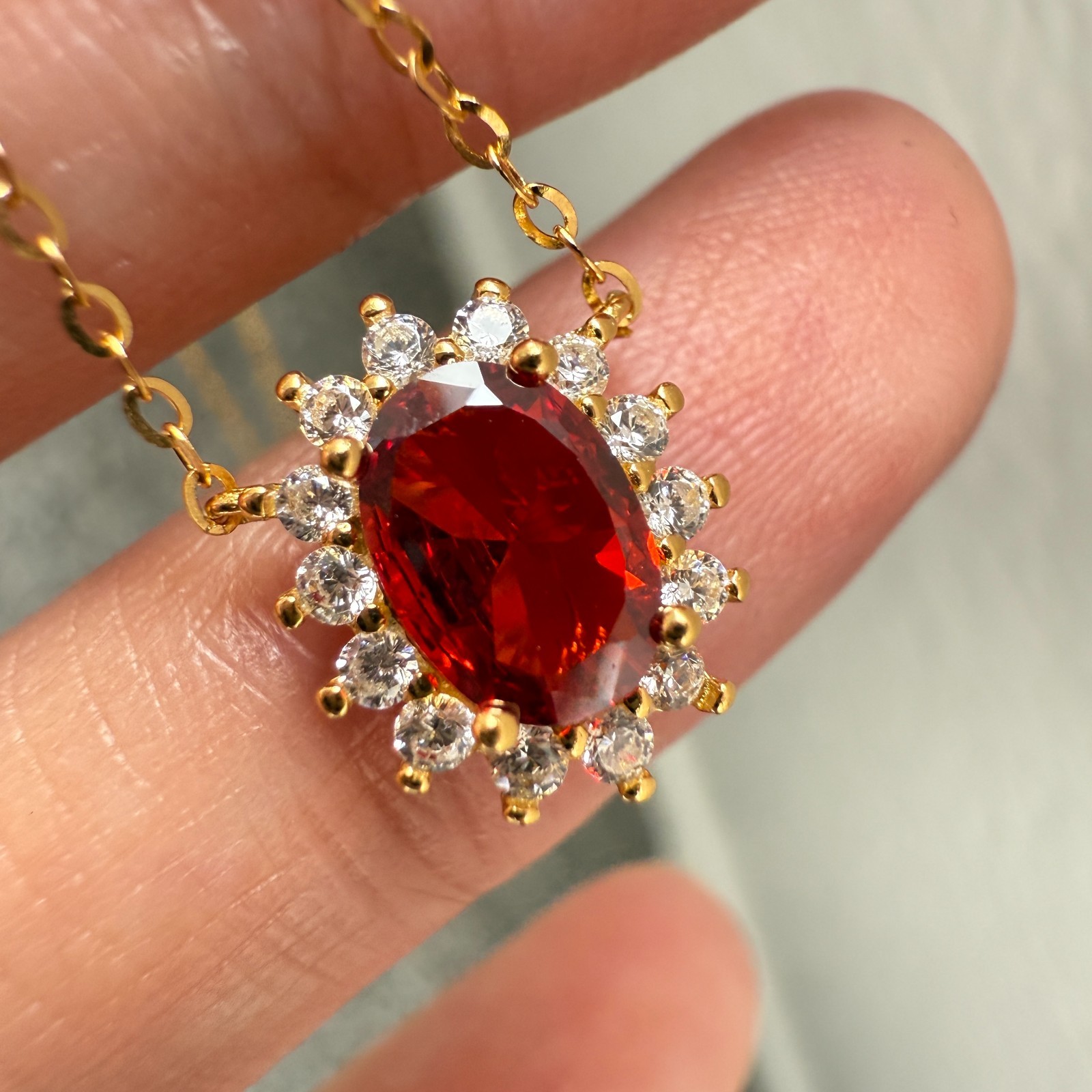925 Sterling Silver Necklace 7x5mm Natural Garnet Zircon Handmade Flower Chain