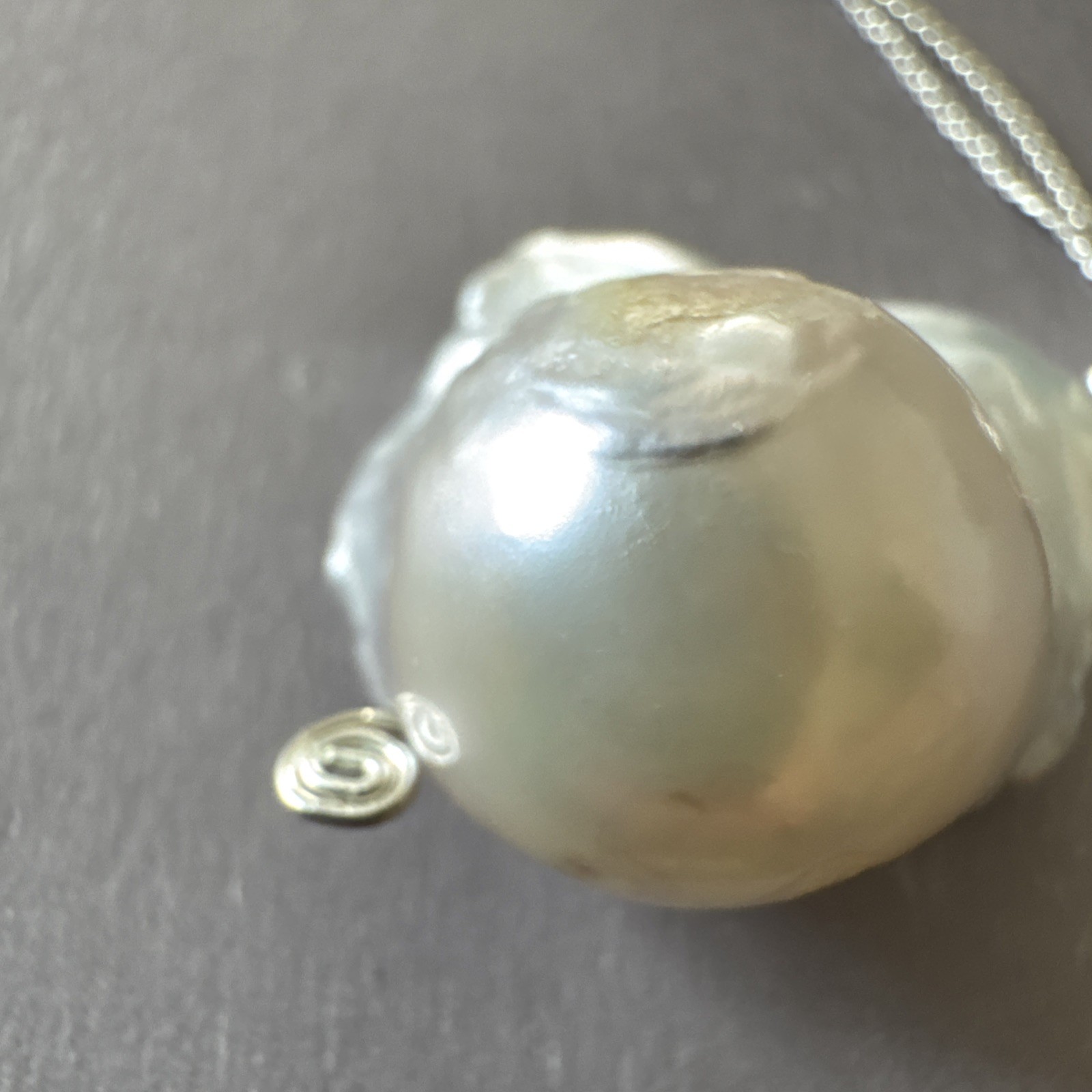 Sterling Silver 925 21mm Freshwater Pearl Pendant Italy 18” Curb Chain Necklace
