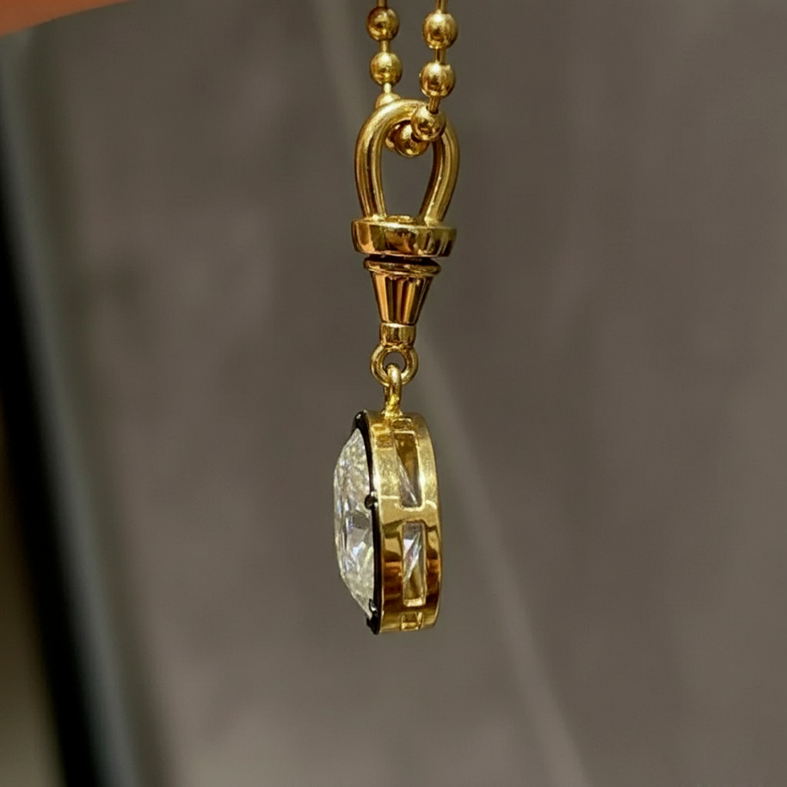 Oval Simulated Pendant Charm 3ct East West Black Bezel Gold Setting Pendant Her