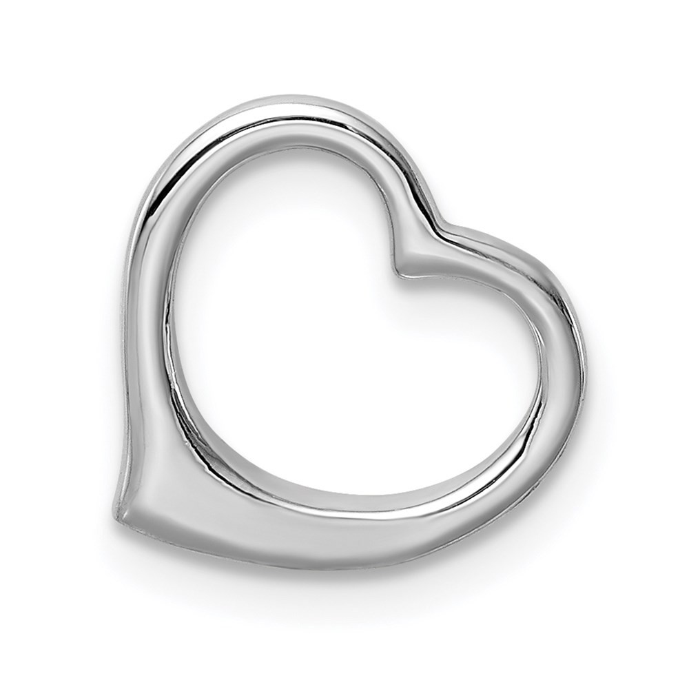 10K White Gold Polished Heart Chain Slide Pendant 0.8gm L-12 mm, W-12 mm
