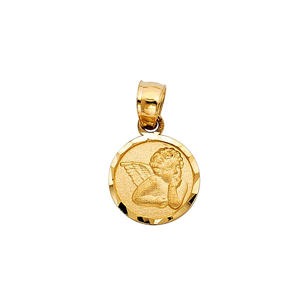 Genuine 14k Yellow Gold 0.39″ Cherubic Guardian Angel Pendant For Women