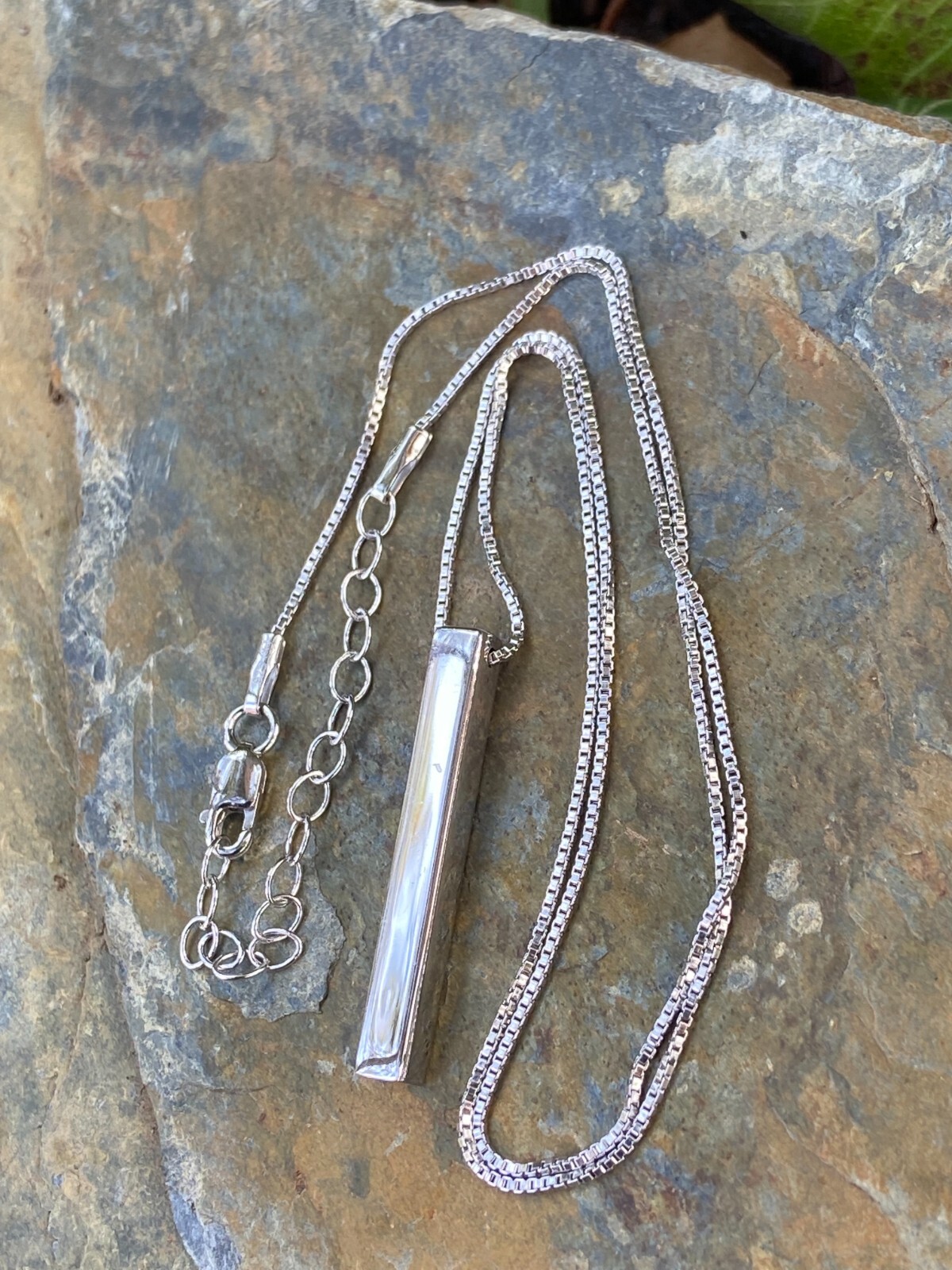925 Sterling Silver Drop Down Bar Necklace 3D Vertical Rhodium 18″ Adjustable