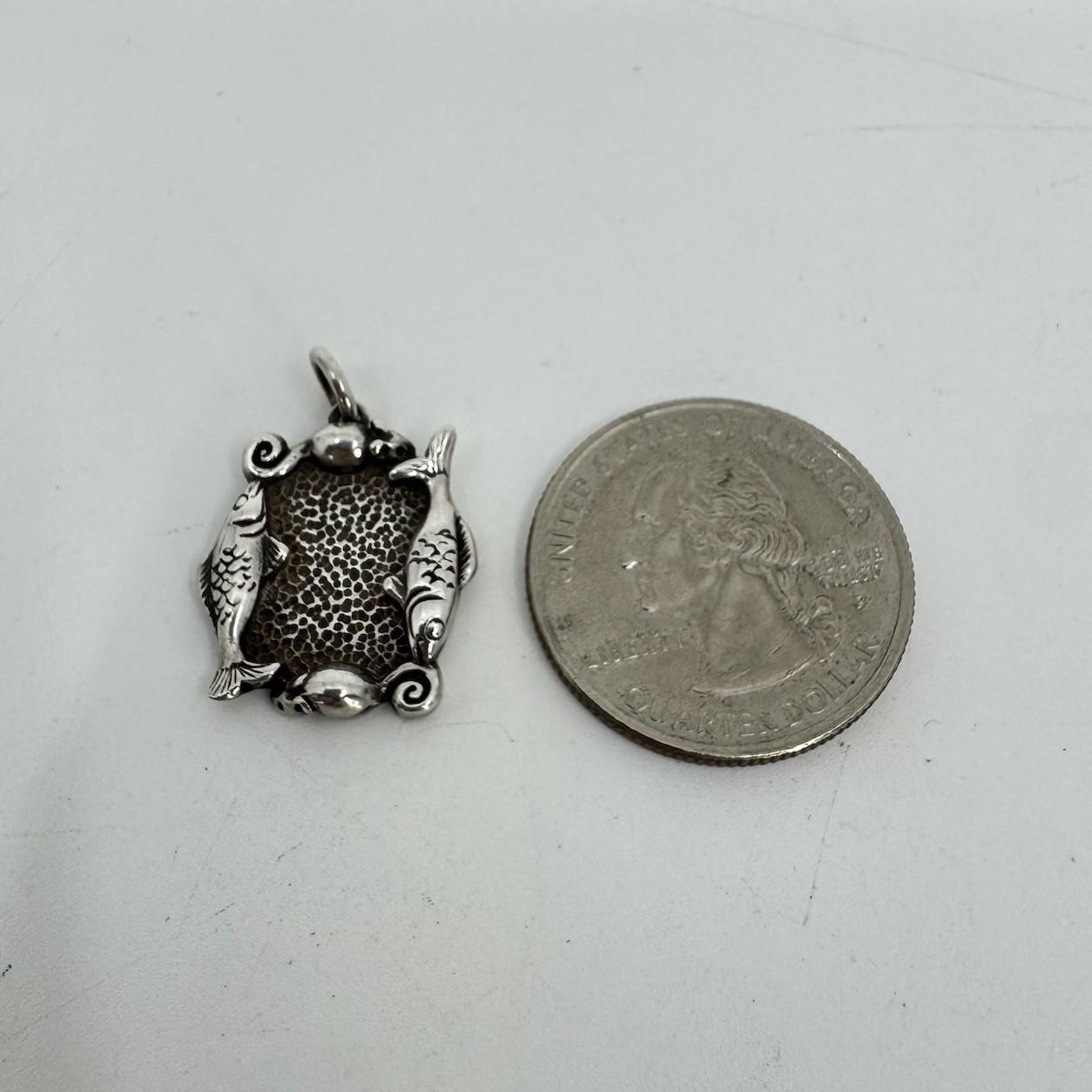 Fish Mouse Kitty Cat Pet Photo Frame Locket Picture Holder Pendant Sterling VTG