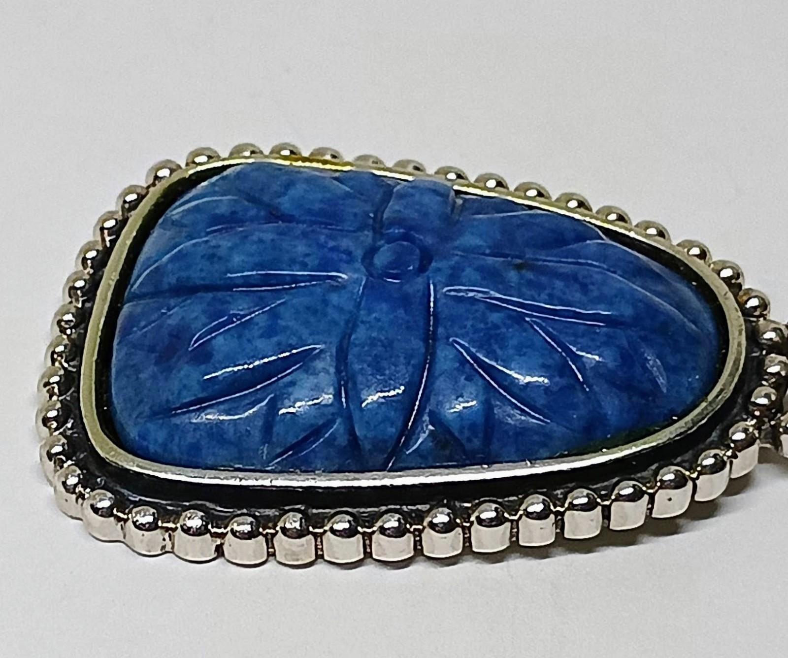 Royal Blue Sterling Silver Thailand Carved Sodalite Stone Necklace