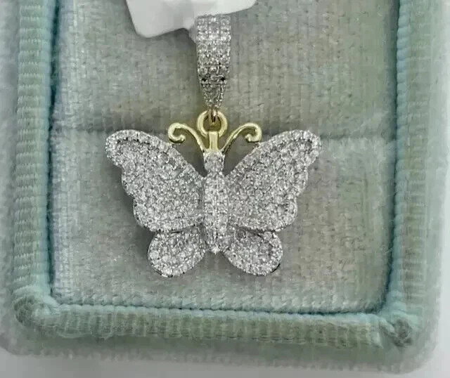 2.25Ct Round Cut Natural Moissanite Butterfly Pendant 14K Two Tone Gold Plated