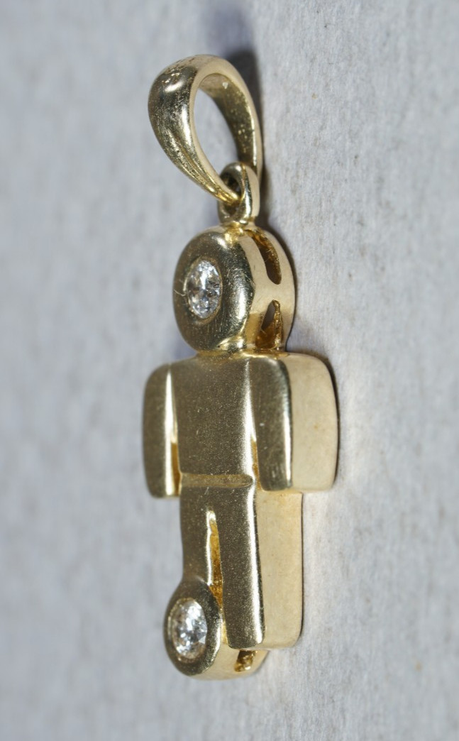 14K Yellow Gold Male Soccer Charm Pendant, with 2 NATURAL DIAMONDS 1.8 grams