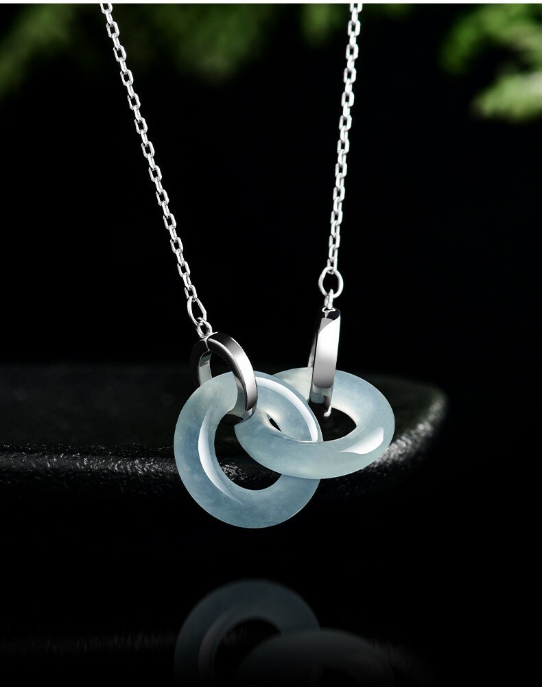 Natural Grade A Jade Blue Water jadeite S925 Silver Pendant Necklace Certified