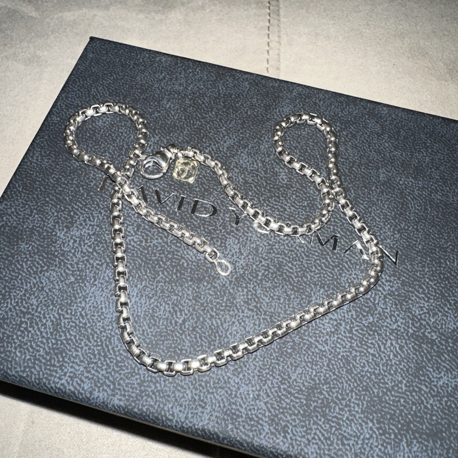 Authentic D.Yurman Sterling Silver 3.6mm Box Chain 16″ In Neck. w/ 14k Gold Tag