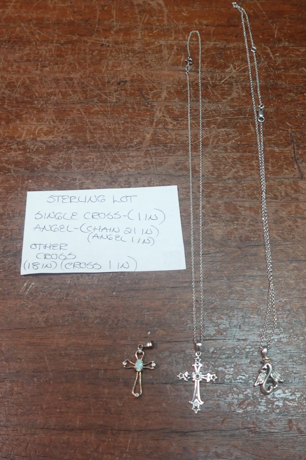 LOT OF 3 STERLING SILVER JEWELRY ITEMS CROSS ANGEL 2 W CHAIN