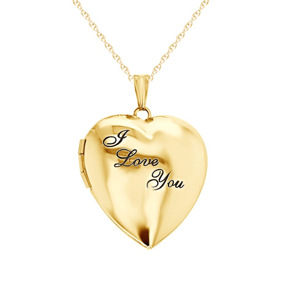 Picture Photo Heart Locket I Love You Pendant Necklace 14K Yellow Gold Plated