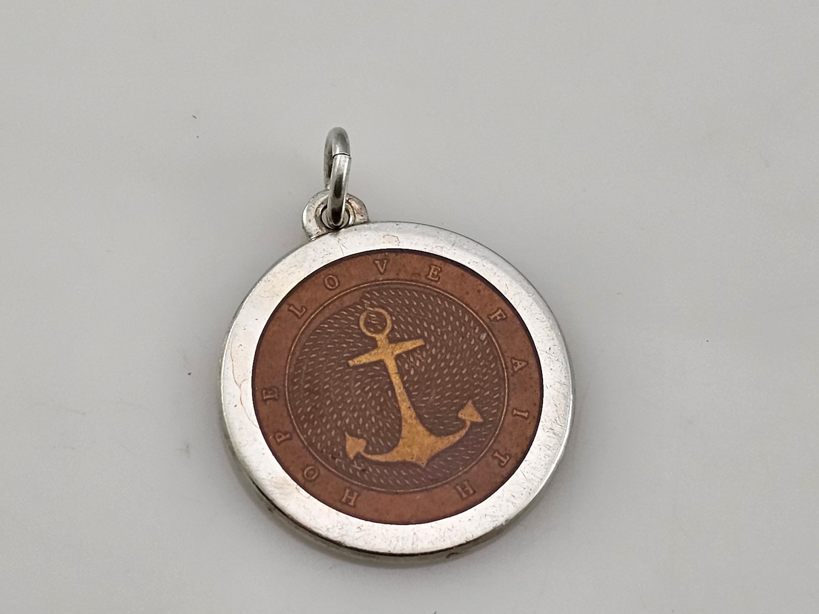 Anchor Hope Love Faith Gold Enamel 925 Sterling Silver Medal Pendant 27mm
