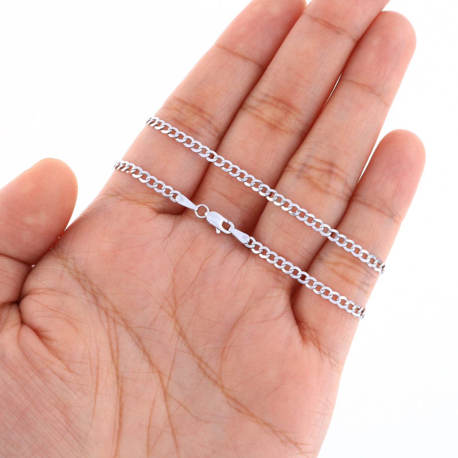 14K White Gold Solid 2mm-8.5mm Cuban Curb Link Chain Pendant Necklace 16″- 30″