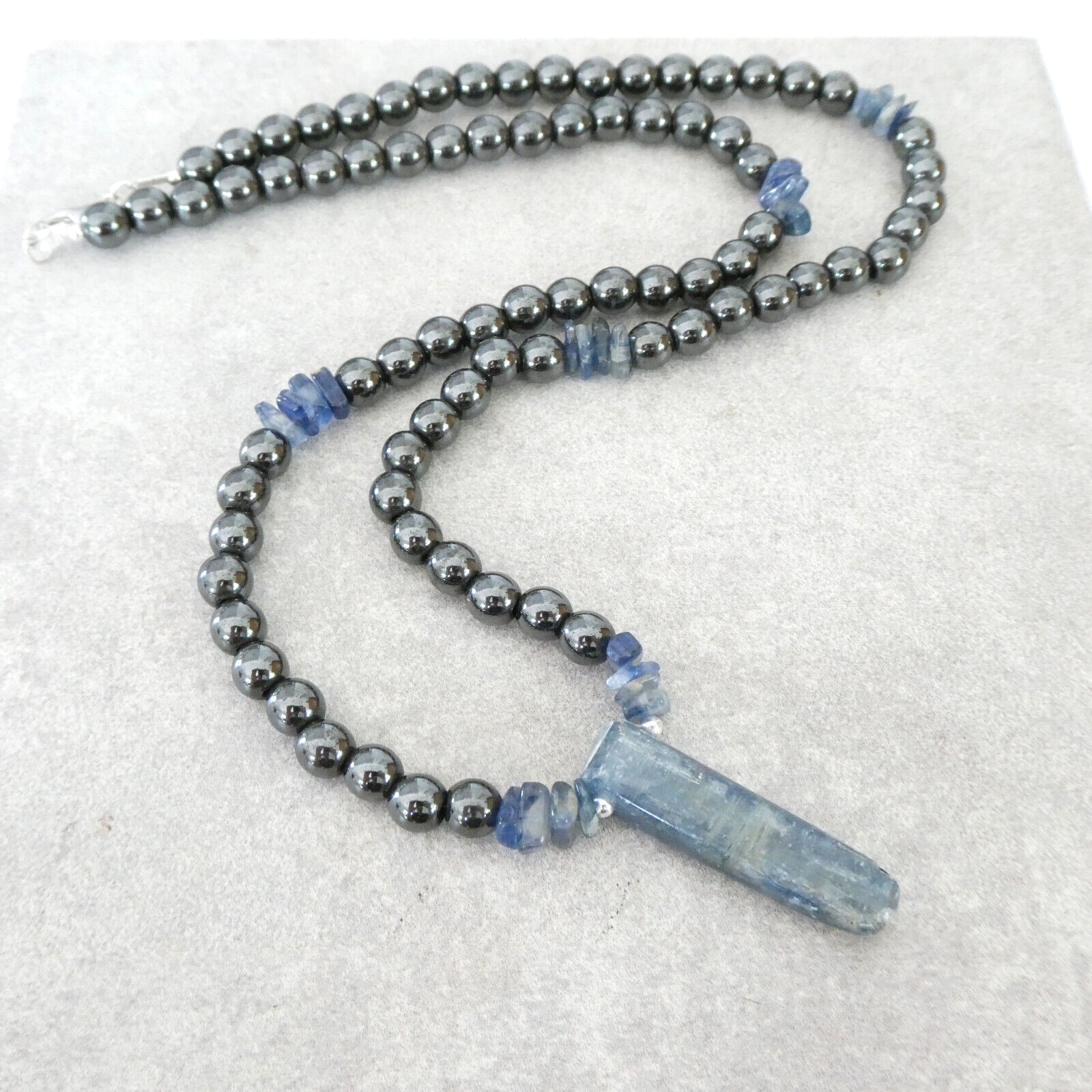Natural Kyanite Hematite Gemstones Necklace Men Women Genuine Crystal Gift Video