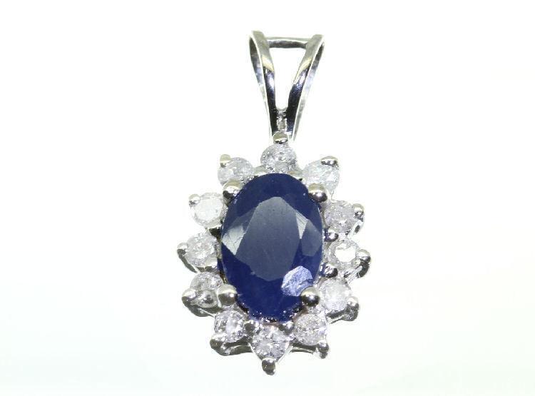 1.14ct Sapphire & Diamond Necklace in 18K & 14K White Gold
