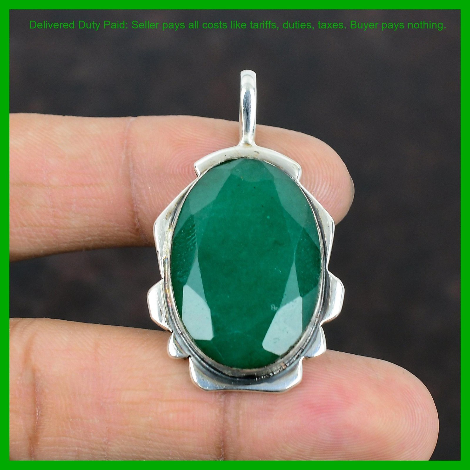 Oval Zambian Emrald Gemstone Anniversary Wife Gift Pendant Jewelry 925 Silver