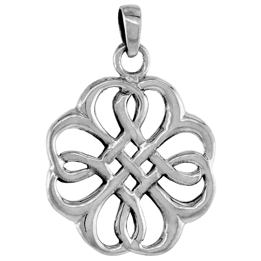 925 Sterling Silver Large Celtic Quaternary Knot Pendant 1 3/8 (35mm) Inch Tall